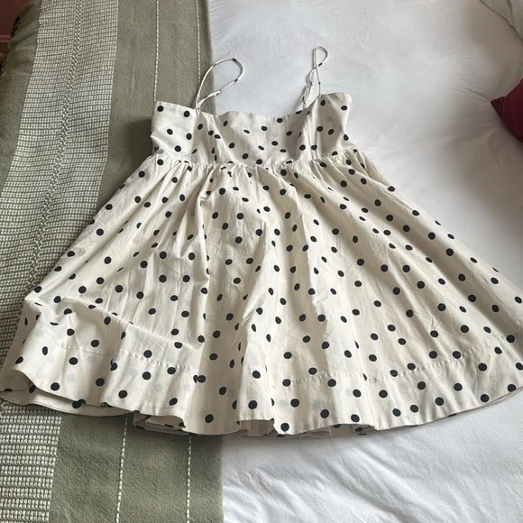 Anthropologie Cream and Black Polka Dot Mini Dress - Picture 2 of 6
